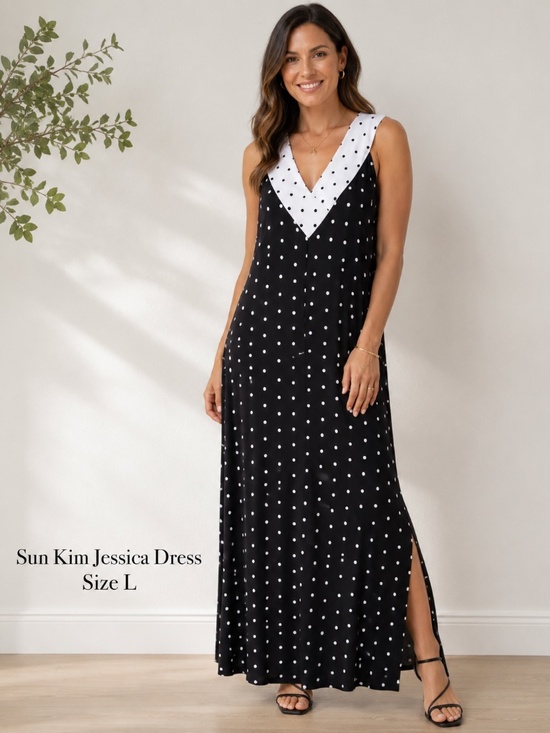 Sun Kim Dresses & Skirts - ⚫⚪ NWT Sun Kim Jessica Polka Dot Maxi Dress Size L Made in USA ⚪⚫